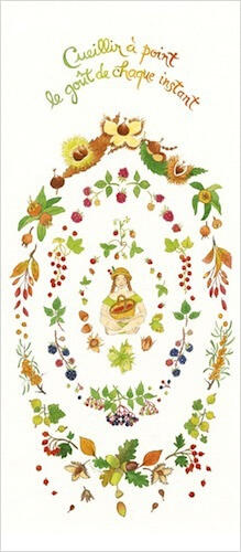 Carte "Cueillir à point le goût de chaque instant", aquarelle de Linaigrette éditée par L'Aventure au coin du bois Carte "Cueillir à point le goût de chaque instant", aquarelle de Linaigrette éditée par L'Aventure au coin du bois