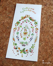 Aquarelle de Linaigrette finalisée : carte Cueillir à point le goût de chaque instant Aquarelle de Linaigrette finalisée : carte Cueillir à point le goût de chaque instant